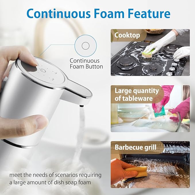 Automatic Foaming Soap Dispenser,4-Level Adjustable Foam, Wall Mount, USB Rechargeable,12.8oz/ 380ml,Touchless Hand & Dish Soap Dispenser for Bathroom, Kitchen,Hotel, Restaurant