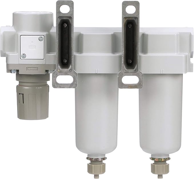 PneumaticPlus SAU430-N04G-MEP 3 Stage Compressed Air Filter Dryer System - Particulate Air Filter, Coalescing Air Filter, Compressed Air Pressure Regulator Combo, 1/2" NPT - Metal Bowl, Manual Drain - AquaVibe