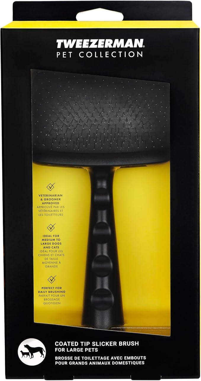 Tweezerman Dog and Cat Slicker Brush for Large Pets, Grooming Brush with Coated Bristles to Prevent Scratching and Ergonomic Handle - AquaVibe