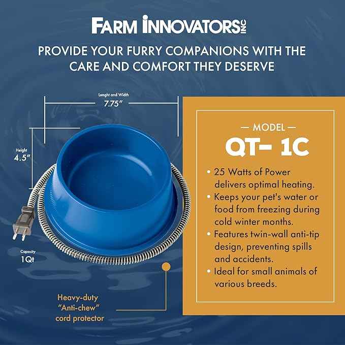 Farm Innovators 1 Quart Plastic Heated Pet Bowl with Anti Chew Cord and 25 Watts of Power for Rabbits, Dogs, Cats, and All Breed Sizes, 3 Pack, Blue