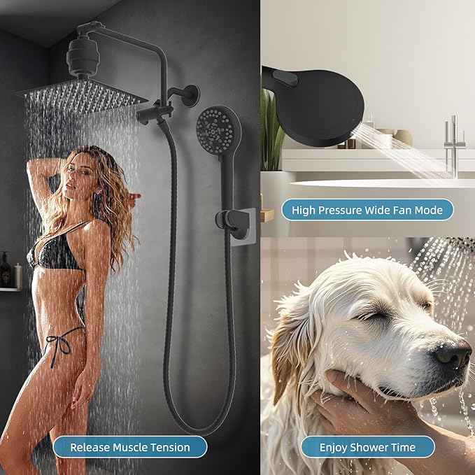 Filtered Shower Head, 10" High Pressure 10-Spray Handheld/Rainfall Shower Head Combo with 20 Stage Shower Filter, 11" Shower Extension Arm, 71" Hose, Shower Head Holder, Oil Rubbed Bronze