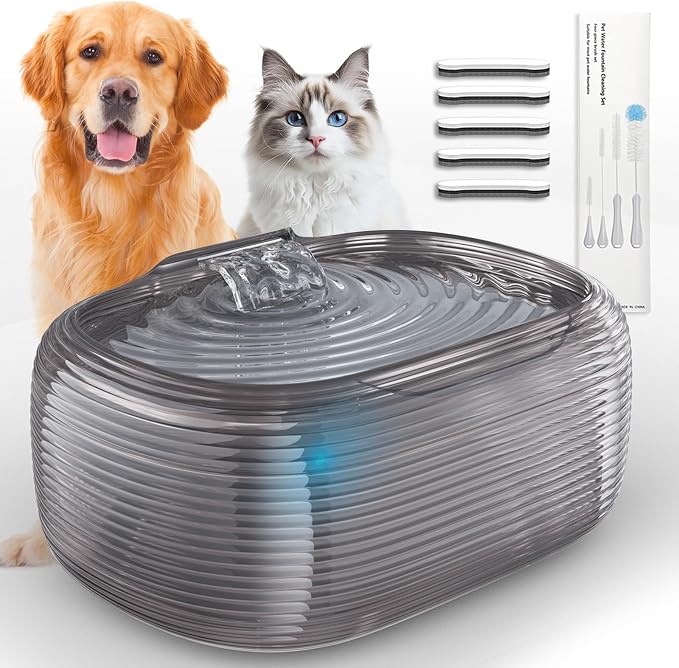 JMICOW 10L/2.6Gal/338oz Dog Water Fountain for Large Dogs, Dog Fountain Water Bowl, Pet Water Fountain with 5 Replacement Filters and 4 Cleaning Brushes (Black)
