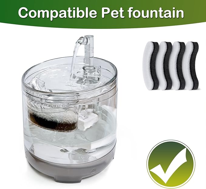 Cat Water Fountain Filters,Arc-Shaped Sponge Activated Carbon Cat Fountain Filter Replacement Filters Compatible WF050 & WF100 Automatic Pet Water Fountain(8 Pack)