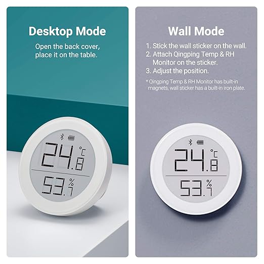 Qingping Digital Bluetooth Thermometer Hygrometer, Accurate Temperature Humidity Monitor, Indoor Smart Temperature Sensor and Humidity Gauge with E Ink Display, 30-Day Free Data Storage for Home