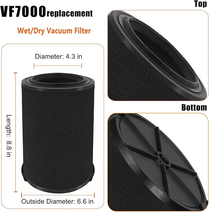 VF7000 Replacement Filter for Ridgid Shop Vacuums 5-20 Gallon, Wet Application Filters Fits Rigid Wet Dry Vac, Wet Pick Up Filter for Husky Shop Vacuum Filter 6-9 Gallon- 1 Pack - AquaVibe