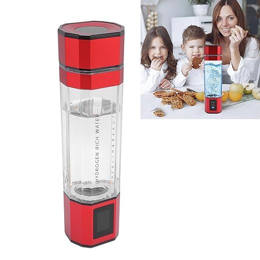 New Hydrogen Water Bottle, 300ml PCTG Type C 5V Hydrogen Rich Water Generator Cup for Home Office Outdoor Sports (Red)