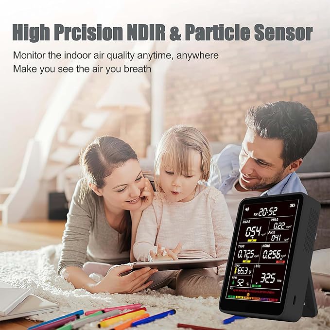 Professional Indoor Air Quality Monitor with AQI Beep Alarms, Portable Real-Time Detector for Home Cars Plants and Pets