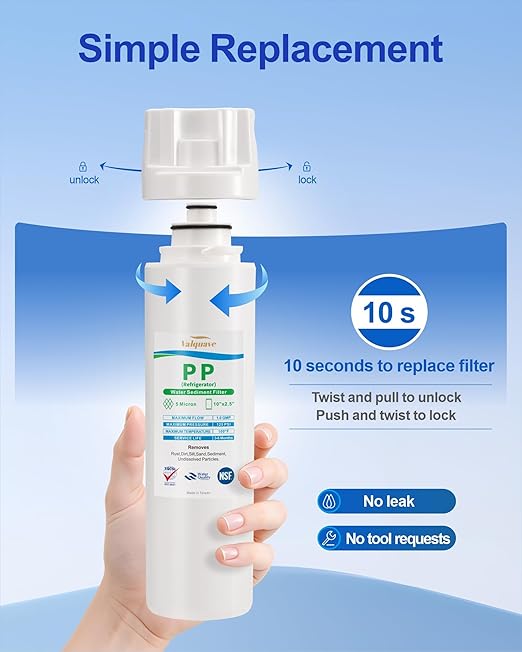 Under Sink Water Filtration System, NSF Certified 10 x 2.5 Inch PP Sediment Filter Cartridge, 5 Micron, Lead-Free, BPA-Free Heavy Duty with 1/2 Inch FNPT Inlet/Outlet