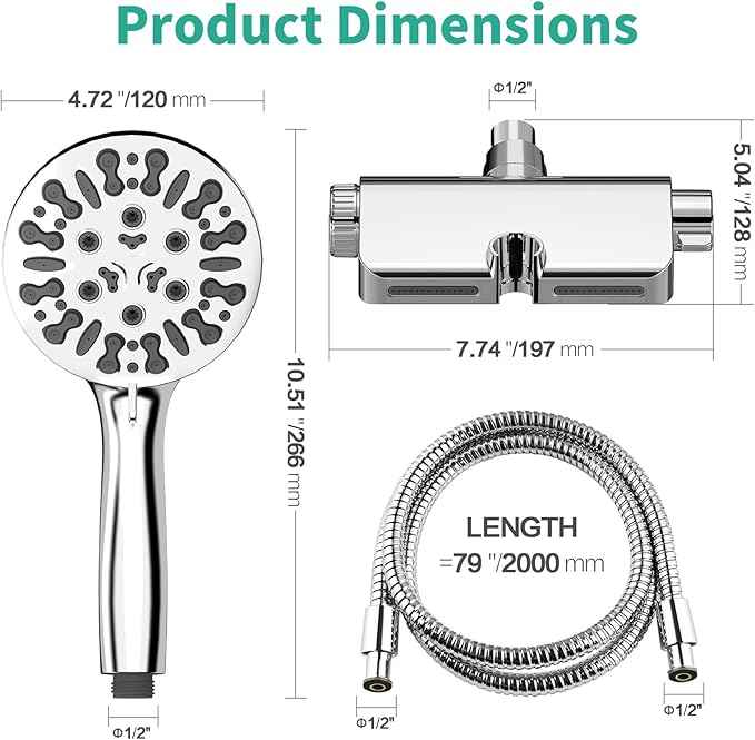 Filtered Shower Head with Handheld Combo, Hard Water Filter Shower Head with 9 Shower Modes, Dual Shower Heads High Pressure, Shower Filters to Remove Chlorine and Fluoride (Chrome)