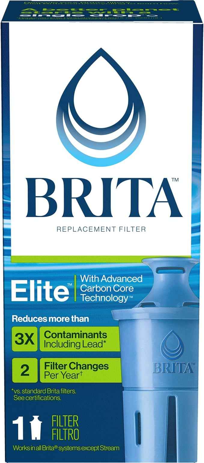 Brita Elite Water Filter Replacement for Pitchers and Dispensers, BPA-Free, Reduces 99% of Lead, Lasts Six Months or 120 Gallons, Includes 1 Pitcher Replacement Filter