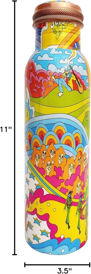 Pure Printed Copper Water Bottle - Leak Proof Ayurvedic Drinkware Copper Vessel for Sports, Gym, Outdoors, Yoga, Health Benefits
