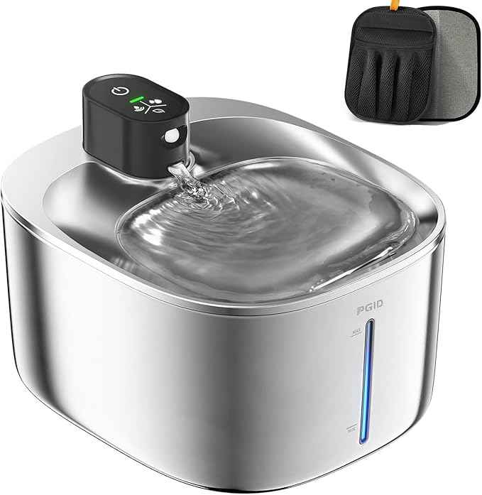 Wireless Cat Water Fountain Stainless Steel,4.5L Cordless Pet Fountains for Dringking,5000mah Battery Operated Cat Water Pountain,Automatic Dog Dispenser w Pet Hair Remover Gloves