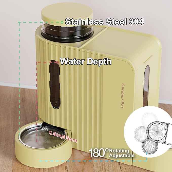 Gardner Pet Gravity Automatic 2-in-1 Pet Feeder, 0.8 Gallons*2 Cat Feeder and Water Dispenser Set, 100% BPA-Free and Stainless Steel Water Bowl for Dogs, Cats, Rabbits, Puppies (Yellow)