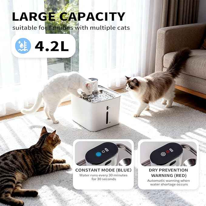 Cat Water Fountain Automatic Stainless Steel 4.2L/148oz Cordless Filter System & Interactive Design Dog Water Bowl Dispenser for Cats & Dogs Drinking Supplies for Pet Gifts
