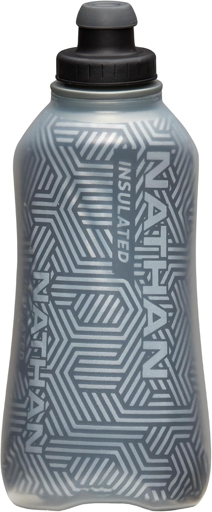 Nathan SpeedDraw 2 Insulated Handheld Running Water Bottle Flask 18oz – Double-Wall Insulation, Ergonomic Grip, Blast Valve Cap, Phone & Key Storage Pockets, Reflective Design