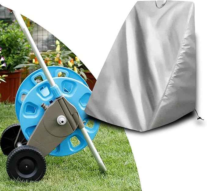 Hose Reel Cover Hose Cart Covers Accs Garden Tool Protection Outdoor Heavy Duty Lawn Patio Hose Reel Cart Cover for Water Pipe Holder Stand, Silver