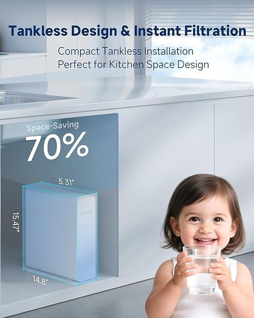 Ecoviva 600GPD Reverse Osmosis Water Filter, 8 Stage Under Sink RO Water Filtration System, Meets NSF/ANSI 58, Fast Flow, 2.5:1 Pure to Drain, Reduces PFAS, White