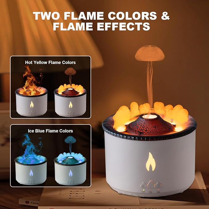 Volcano Humidifier Flame Aroma Diffuser: Ultrasonic Essential Oil Scent Diffuser 300ml Large Capacity 2-in-1 Essential Oil Diffuser with Function Timer for Bedroom Home Office (No Remote Control)