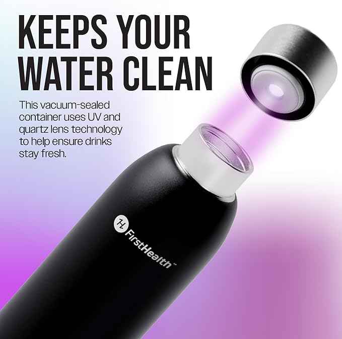 FIRSTHEALTH UV Self-Cleaning Water Bottle, 18oz Insulated Stainless Steel Tumbler with UV-C Purifier, Rechargeable Self-Sterilizing Cap, Kills 99.9% Bacteria, Keeps Drinks Hot 12HR/Cold 24HR