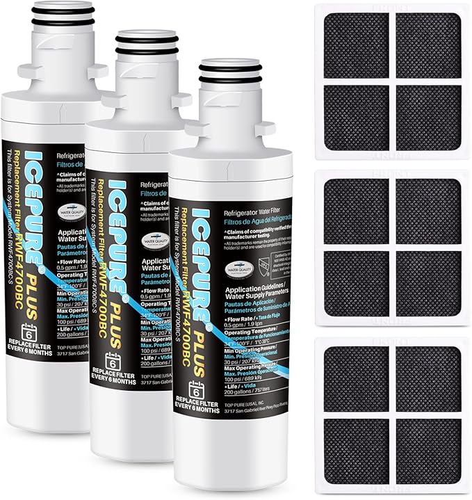 ICEPURE PLUS ADQ747935 NSF/ANSI 53 Certified Replacement for LG LT1000P MDJ64844601, Kenmore Elite 9980, LT1000PC ADQ74793501 LT1000 RWF4700A RWF4700AB Refrigerator Water and LT120F Air Filter,3Combo