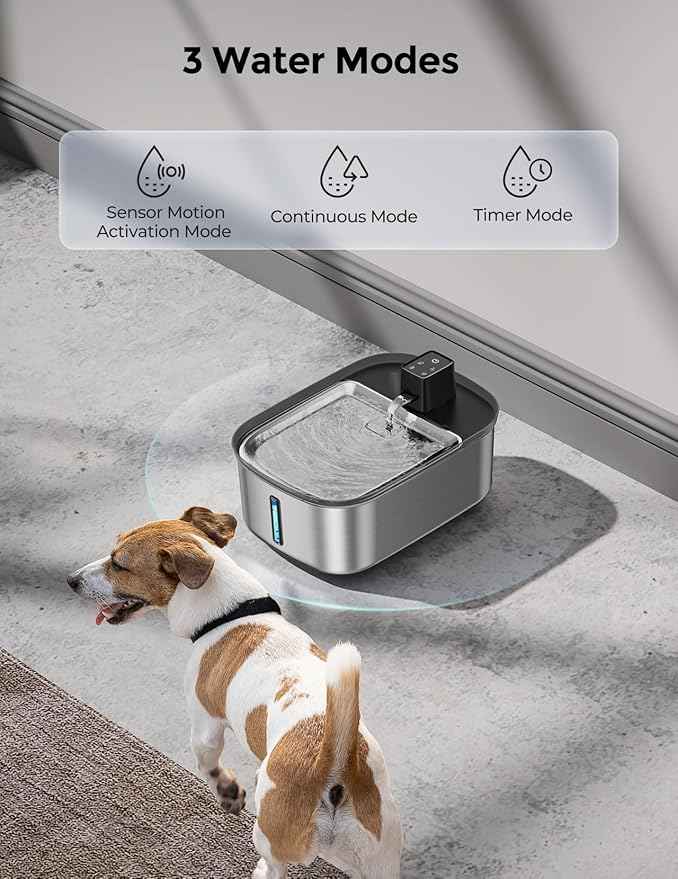 Wireless 7.5l/254oz/2Gal Dog Water Fountain for Large Dogs Stainless Steel, Quiet Pet & Cat Water Fountain with Motion Sensor, Automatic Water Dispenser for Dogs&Multi-Pet Homes with 6psc Filter