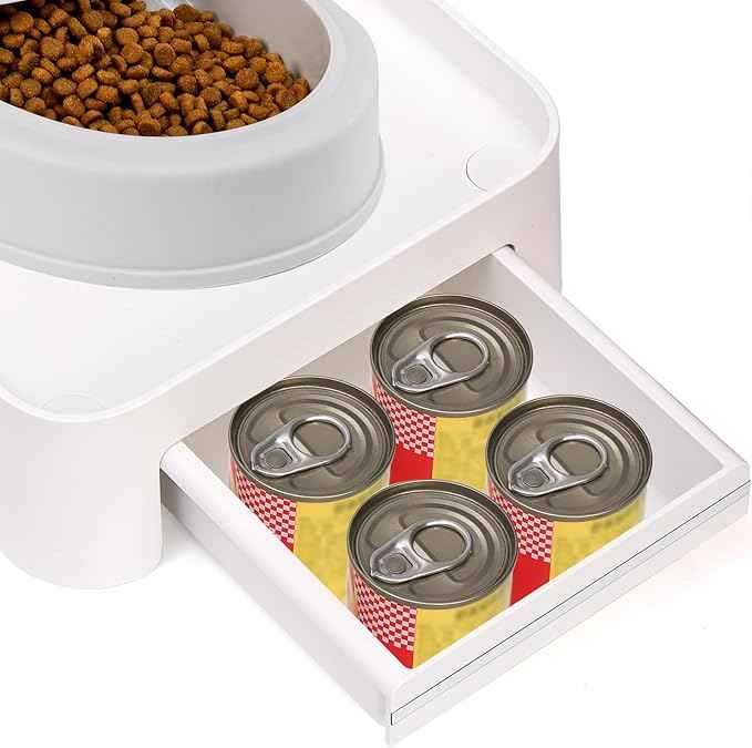 YOUEON Raised Pet Feeder Stand for Cats and Dogs Neck Health, Adjustable Height Elevated Shelf Suitable for 90% Automatic Pet Feeder & Water Dispenser, with Drawer to Stock Pet Snacks, Canned Food