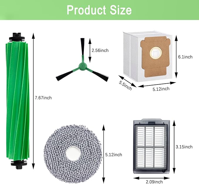 Replacement Parts Accessories Kit for iRobot Roomba Plus 505 Combo 405 Combo Robot Vacuum Cleaner, 2 Roller Brush, 6 Mop Pads, 6 Filters, 8 Side Brush, 8 Vacuum Bags - AquaVibe