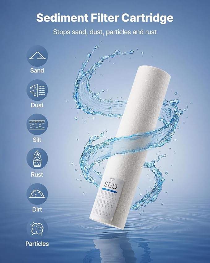 VEVOR Sediment Water Filter Cartridge, Universal Fit 20 x 4.5 Inch, 5 Micron SED Whole House Replacement Filter, 100,000 Gal Capacity, Reduces Sand, Rust, Dirt, and Particles, 2Pack