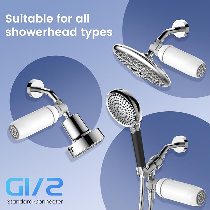 Shower Filter High Pressure Activated Carbon Filter NSF Certified, Water Softener for Hard Water Shower Head Filtration, Removes Chlorine, Particulates, Anti-scaling for Healthier Skin, Hair