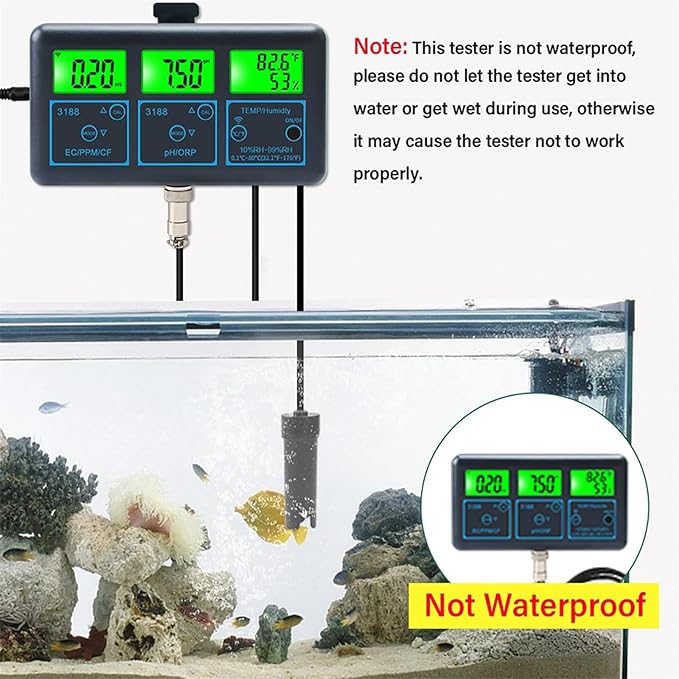 Water Quality Tester Detector, EC/CF/ORP/PH/PPM/Humidity/Temperature Tester, Smart Water Quality Meter Monitor for Aquariums Pool Hydroponics