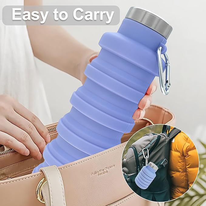 YCT Collapsible Water Bottle 17oz（500ml），Travel Portable Sport Water Bottle，Reusable Silicone Foldable Water Bottles for Gym Camping Hiking (Pink)