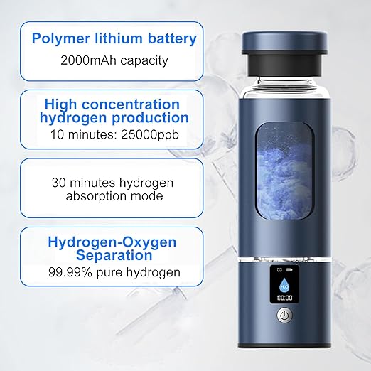 Hydrogen Water Bottle Generator Portable Rechargeable Hydrogen Water Ionizer Hydrogen Rich Water Bottle Glass with 2 Modes LCD Screen Water Generator Improves Water Quality Gift