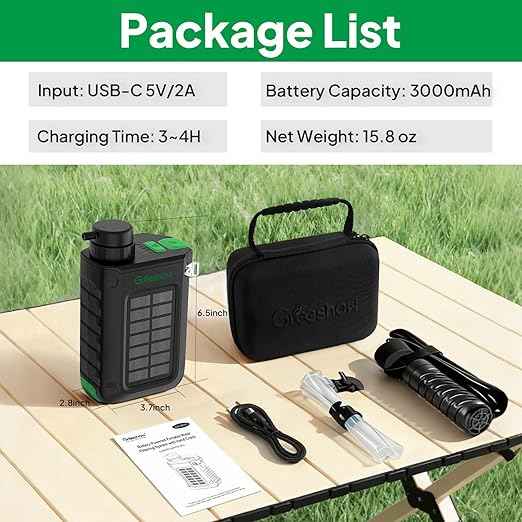 Greeshow Electric Portable Water Filter with Reusable 0.01 Micron Filter for Camping, Hiking, Survival with 3000mAh Portable Power Bank, Suport USB/Solar/Hand Crank Charing (Set of 2 Filters)