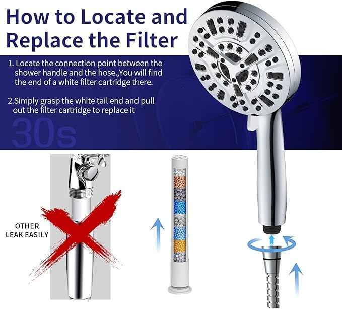 Filtered Shower Head with Handheld - 10 Spray Modes High Pressure Handheld Shower with Filter Spray Combo, Magnetic Shower Heads, With 60-Inch Long Hose