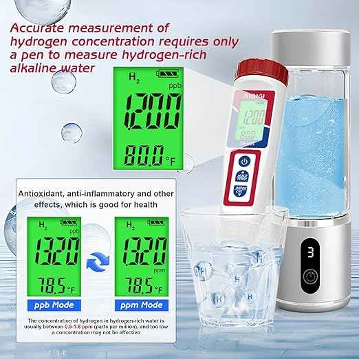 Hydrogen Water Tester,Digital ORP Meter for Drinking Water,6-in-1 pH TDS Tester,pH ORP TDS EC H2 and Temperature Meter for Drinking Water, Hydroponics, Pools, Aquariums Fish