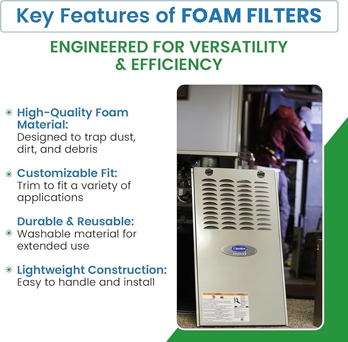 Filter Everything Replacement Filter Evverything Mobile Home Foam Filter - 19 x 35 x 1/4 - Compatible with Coleman (7660-3401, 7660-340) and Nordyne (669073, 669073R)