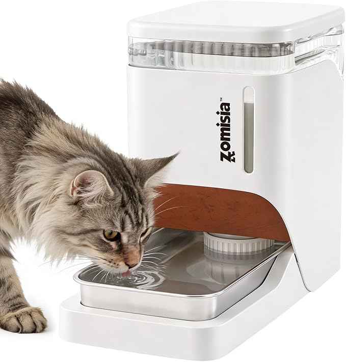 Gravity Cat Water Dispenser 6L with Stainless Steel Bowl, Automatic Water Bowl Dispenser for Cats, 1.6 Gallon Pet Waterer 100% BPA Free, White
