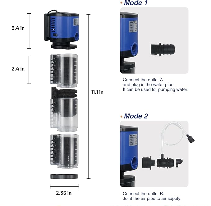 TARARIUM Aquarium Filter 260GPH for 30-75 Gallon Fish Tank, Biochemical Quiet Submersible Internal Filtration Powerful Pump Air Supply Wave Maker 4 in 1, Saltwater & Freshwater Crystal Clear - AquaVibe