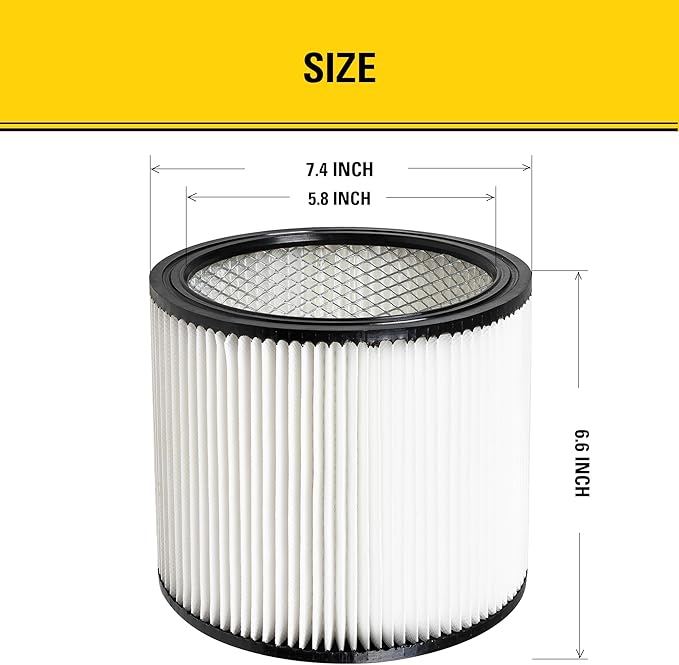 STANLEY Vacuum Filter Replacement 08-2501, Fit for Most 5-18 Gallon Wet Dry Vacuum Cleaner, Compatible with SL18115, SL18115P, SL18116, SL18116P, SL18191P, SL18199P, SL18117, SL18701P-10A, SL18410P-5A - AquaVibe