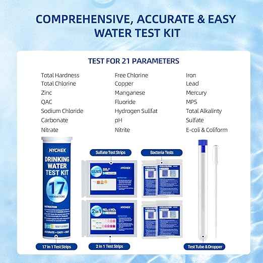 21 in 1 Accurate Drinking Water Testing Kits, 145 Strips + 4 Bacteria Tests, Well and Tap Water Test Kit, Home Test Strips for Lead, Fluoride, Chlorine, Hardness, pH, Iron, Copper, and More