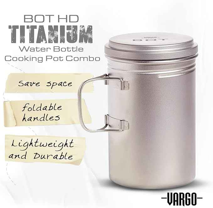 Vargo Titanium BOT Series | BOT-HD Bottle Pot – 1 Liter (34 oz.) Ultralight Water Bottle Cooking Pot Weighs 153 grams (5.4 oz.) | Backpacking Camping