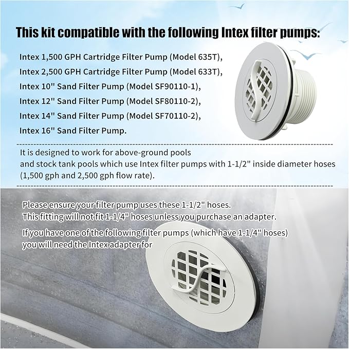 2Pcs Threaded Inlet Strainer Kit Compatible with Intex Filter Pumps w/ 1-1/2" Hoses,Incl Rubber Washer and Strainer Nut,Inlet Strainer use for Stock Tank Pools & Above Ground Pool - AquaVibe