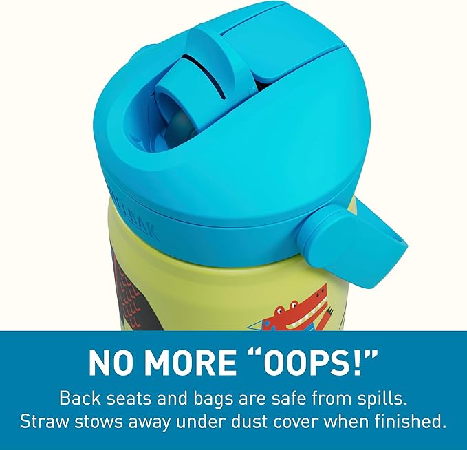 CamelBak Thrive Flip Straw Kids Bite Valve Stainless Steel Water Bottle Dino Jam, 12oz