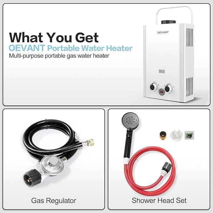 Propane Water Heater, 1.58GPM 6L Portable Tankless Water Heater with Handle & Overheating Protection, Propane Gas, Instant Hot Water for RV Camping, Outdoor Shower (WHITE)