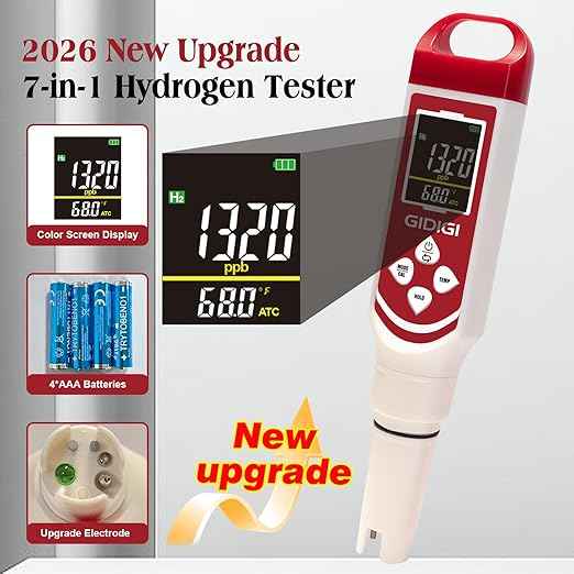 Upgraded Hydrogen Water Tester Meter Verified Digital 7-in-1 H2 ORP pH Meter Salt TDS EC Water Tester for Hydrogen Bottle, Pool, Aquarium, Drinking Water, Hydroponic