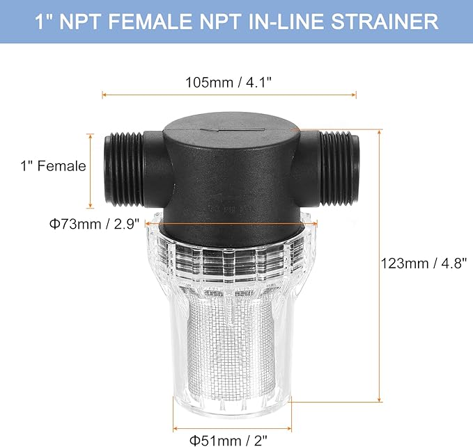 uxcell Pressure Washer Filter 1" NPT Female Thread, Inline Mesh Strainer Attachment, Outlet for Pipe Strainer, Stainless Steel Screen with Sealant Tape (Size:20 Mesh) - AquaVibe