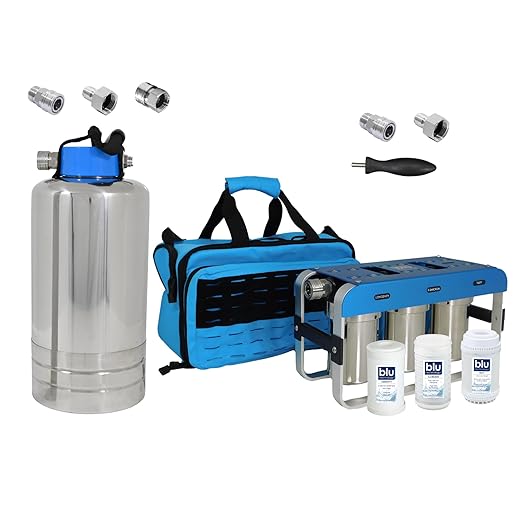 GoBluTech AR3 Water Filtration Unit + Water Softener (Bundle) - 3 Stage Premium Filtration System, for RVs, Vans, and Boats - US Veteran Owned