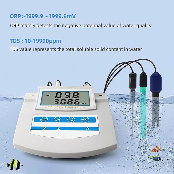 Smart Water Quality Monitor, Water Quality Monitor PH ORP TDS EC CF Temperature Benchtop Tester Meter, 0°C~50° C Automatic Temperature Compensation, for Swimming Pool, Aquarium, Laboratory