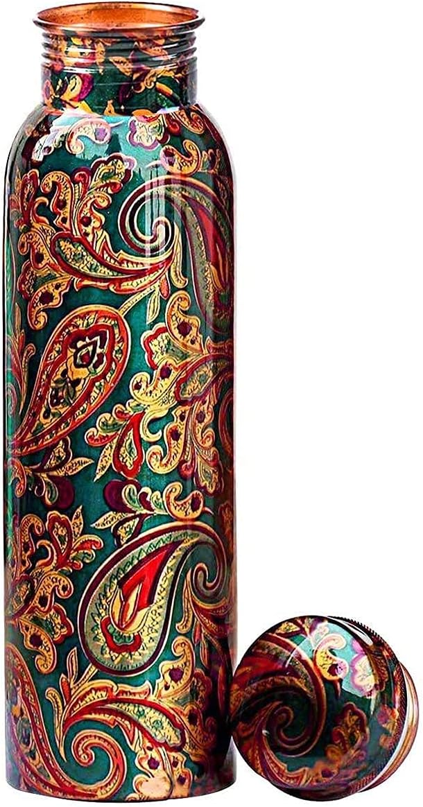Copper Water Bottle 1 Liter – Leakproof Ayurvedic Tamba Bottle for Drinking Water, BPA-Free Copper Vessel for Health Benefits, Joint-Free Durable | |Home| Office (Printed1)