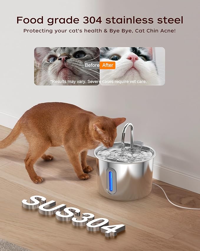Cat Water Fountain,74oz/2.2L Cat Fountain Stainless Steel for Drinking Indoor,Ultra Quiet Pet Water Dispenser for Cat& Small Animals